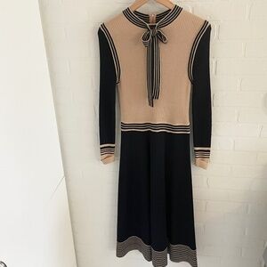 Vintage 60s 70s Knit Midi dress Concelli Academia Varsity Tie-front Blokecore 12